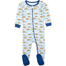 Leveret Kid's Footed Cotton Pajama - Rainbow Blue