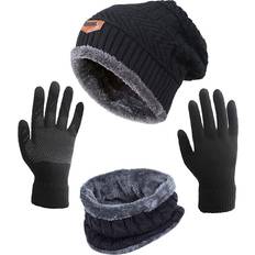 Women Winter Hat Scarf Gloves Slouchy Beanie 4-pack