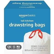 Amazon Basics Tall Kitchen Drawstring Trash Bags 120pcs 13gal