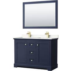 Blue Water Toilets Avery Collection WCV232348DBLC2UNSM46 48" Double Bathroom Vanity in Dark Blue Light-Vein Carrara Cultured Marble Countertop Undermount Square Sinks