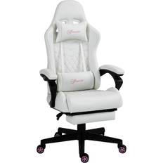 Leather Gaming Chairs Vinsetto Racing Gaming Chair w/ Padded Arms, Pu Leather Recliner Office, White Unisex