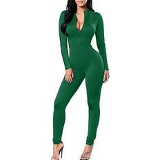 TOB Women's Soft Long Sleeves Zip Up One Piece Bodycon Jumpsuits