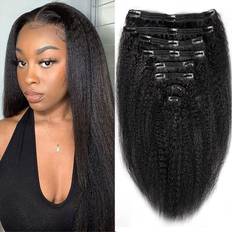 Clip-On Extensions Tahikie Kinky Straight Clip In Hair Extensions Natural Black 16 inch 8-pack