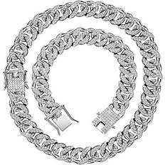 Hicarer Cuban Chain Necklace Bracelet - Silver/Transparent