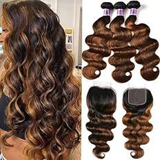 Hair Wefts UNice 4x4 Body Wave Lace Closure 14 16 18+14 Brown 3-pack