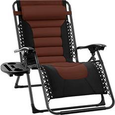 Camping Chairs Best Choice Products Oversized Padded Zero Gravity Chair Folding Outdoor Patio Recliner w/ Side Tray Brown