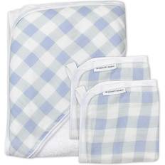 Honest Baby 3-Piece Organic Cotton Hooded Towel & Washcloth Set, Blue Painted Buffalo Check, One Size