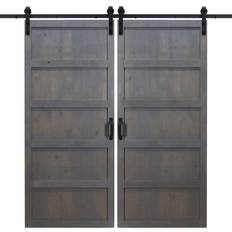 Doors Dogberry Collections 36 84 5-Panel Ash Gray Double Sliding Barn Doors with Hardware Kit Sliding Door (x)