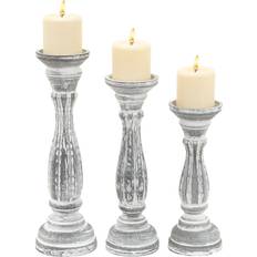Benjara Distressed White with Pillar Base Support Candle Holder