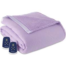Blankets Micro Flannel Reversible Sherpa Heated King Blankets Purple