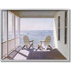 Stupell Industries Porch Chairs Overlooking the Tide Realistic Painting Zhen-Huan Lu Nature Framed Art