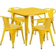 Flash Furniture Furniture Set Flash Furniture ET-CT002-4-70-YL-GG 31.5'' Square Yellow Metal Indoor Set Arm Out of