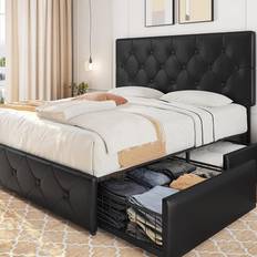 Bed frames with storage Beds & Mattresses Yaheetech Bed Frame with 4 Storage Drawers and Adjustable Headboard