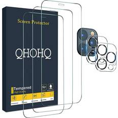 QHOHQ Tempered Glass Screen Protector 3-Pack & Camera Lens Protector 2-Pack for iPhone 12 Pro Max