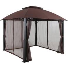 Hanover Pavilions & Accessories Hanover 9.8-ft 9.8-ft Morning Vale Brown Metal Square Screened Semi-permanent Gazebo