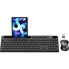 Marvo Wireless Keyboard and Mouse Combo, MARVO 2.4G Ergonomic Wireless Computer Keyboard with Phone Tablet Holder, Silent Mouse with 6 Button, Compatible with MacBook