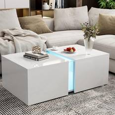 Ikifly Modern High Glossy With LED Lights Coffee Table 19.7x30.3"