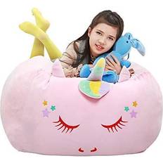 Unicorn Stuffed Animal Toy Storage, Kids Bean Bag Chair Cover