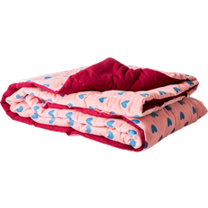 Rice Velvet Quilt with Hearts in Pink & Gendarme Blue 140x220cm