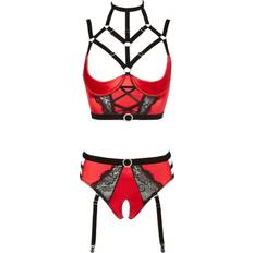Straps Abierta Fina Sensual Bustier With Straps and Matching Suspender Briefs Red