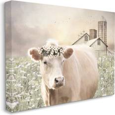 Stupell Industries Realistic Cow Floral Crown Tranquil Farm Field, Designed Wall Decor