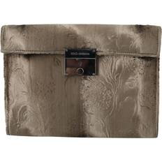 Beige Computer Bags Dolce & Gabbana Beige Velvet Floral Leather Men Document Briefcase