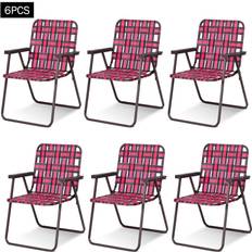Costway Camping Costway 6 Pieces Folding Beach Chair Camping Lawn Webbing Chair-Red