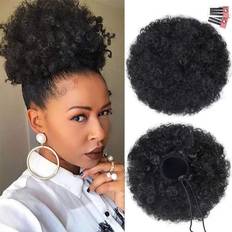 Short wigs for black women Rosmile Afro Puff Drawstring 1B Natural Black