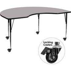 Tables Flash Furniture XU-A4872-KIDNY-GY-H-A-CAS-GG Kidney Shaped Mobile Activity Table 72"L x 48"W, Laminate Top, Gray