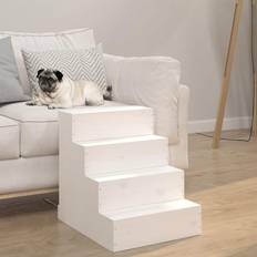 vidaXL White, 40 Solid Wood Pine Pet Stair Wooden Pet Ladder Dog Stair Multi