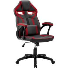 Armen Living Aspect Adjustable Racing Gaming Chair in Black Faux Leather and Red Mesh with Lumbar Support Pillow
