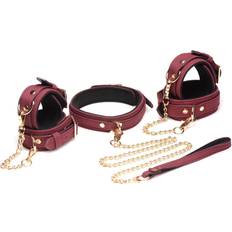 Master Series 6-Piece BDSM Suede Cuff Set With Collar And Strap Burgandy