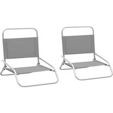 vidaXL 2x Folding Beach Chairs Grey Fabric Summer Chair Outdoor Seat Garden