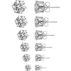 Anmao Stud Earrings Set - Silver/Transparent