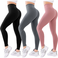 QGGQDD 3 Pack Black High Waisted Leggings for Women - Soft Workout