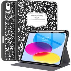 Supveco Case for ipad 10th Generation 10.9 Inch 2022 with Pencil Holder-[Multi Viewing Angles+Auto Wake/Sleep], Premium Folio Stand Case with Soft TPU Back Cover for iPad 10th Gen 2022-Book