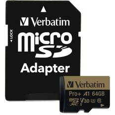 64 GB Memory Cards Verbatim Pro Plus 666X microSDXC Class 10 UHS-I U3 V30 A1 100/80MB/s 64GB +Adapter