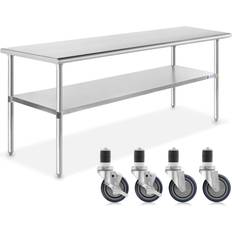 Mini Kitchens GRIDMANN 72 x 24 in. Stainless Steel Kitchen Utility Table with Bottom Shelf and Casters, Silver