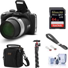 Minolta Compact Cameras Minolta MN53Z 16MP FHD Digital Camera, 53x Zoom, Black with Essentials Kit