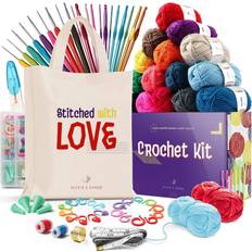 Stitch Happy Designer Knitting Starter Kit: 20 Piece Knitting Kit for  Beginners & 7 Pocket Yarn Bag, Signature Yarn Storage - Angel Blue