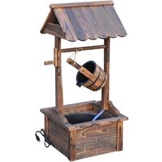 OutSunny Garden Decorations OutSunny Carbonized Wooden Wishing Well Water Fountain with