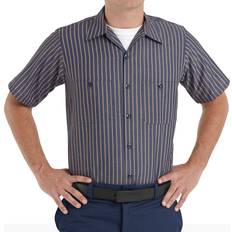 Red Kap Men's Navy Khaki Stripe Industrial Stripe Work Shirt