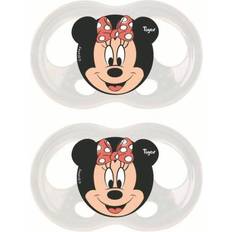 Tigex Soft Touch Friends Dummy 6-18 Months Silicone Dummies Disney Minnie Mouse 2 Pack, Transparent/Green