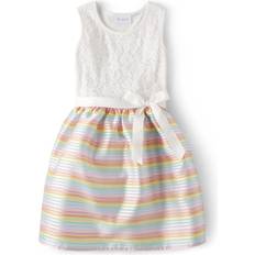 The Children's Place Girl's Striped Lace Knit To Woven Dress - Freckle