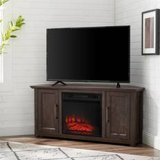 Fireplaces Crosley Furniture Camden Farmhouse Electric Fireplace Corner TV Stand, Brown