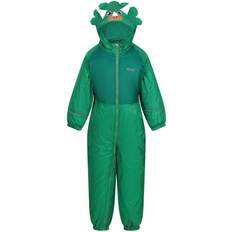 Grønne Regndresser Regatta Girl's Childrens/Kids Mudplay III Dinosaur Waterproof Puddle Suit Green/Jellybean Green