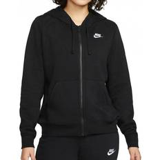 Black - Women Tops Nike Sportswear Club Fleece Full-Zip Hoodie - Black/White