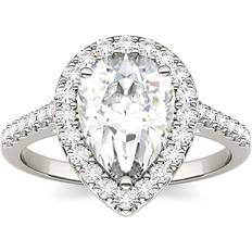 Women engagement rings Charles & Colvard Pear Forever One Moissanite Halo Engagement Ring - White Gold/Transparent