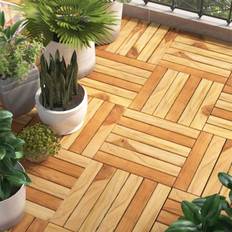 Composite Decking Timber vidaXL Decking Tiles 10 pcs 30x30 cm Solid Wood Teak Vertical Pattern