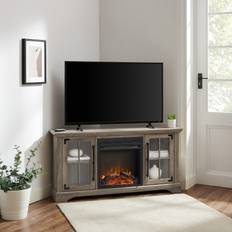 Corner electric fireplace tv stand Walker Edison Abigail 54" Gray Wash Corner Fireplace TV Stand